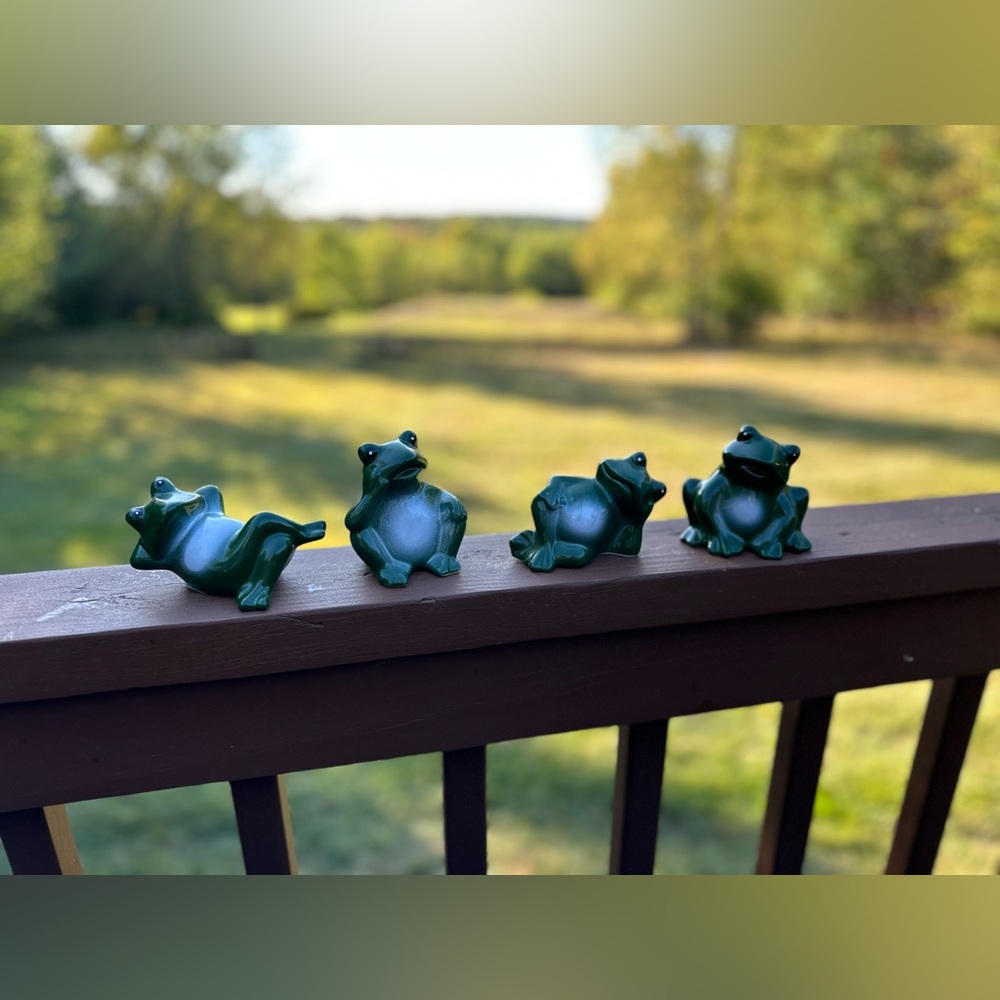 (4) Lounging Frog Figurines Ceramic